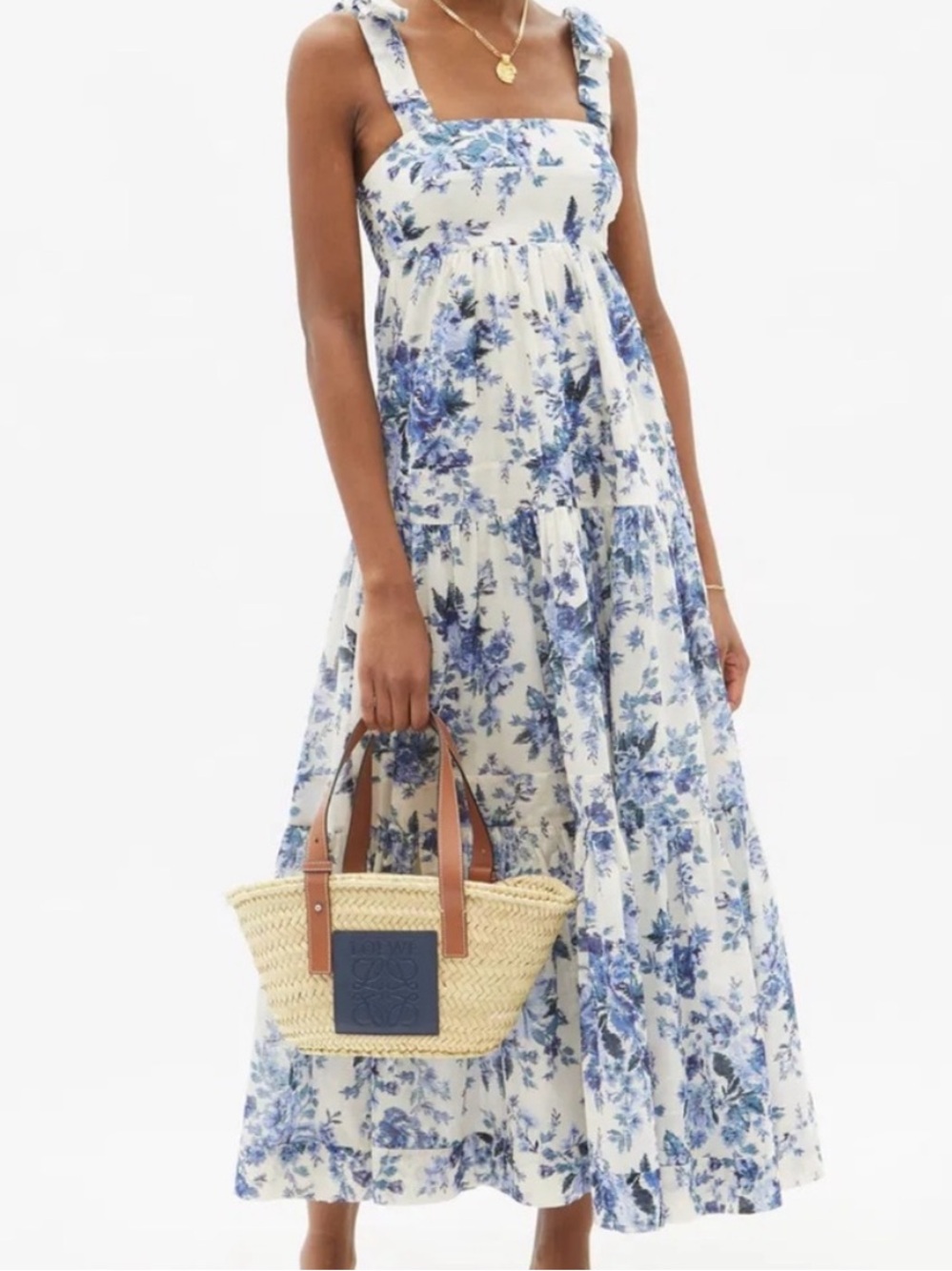 Zimmermann Aliane Maxi Dress White with Blue Floral Print Size 0